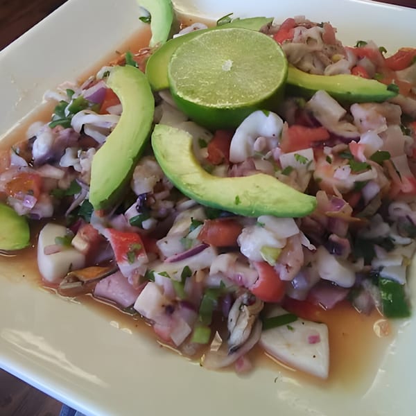 Mi Rinconcito's Mexican ceviche, a vibrant mix of seafood, avocado, lime, and fresh vegetables.
